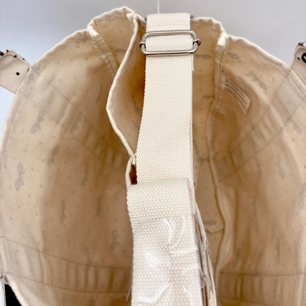 Madden Girl Carry It All Canvas Tote Bag Bow Polka Dot Cream Black Teddy‎ Charm